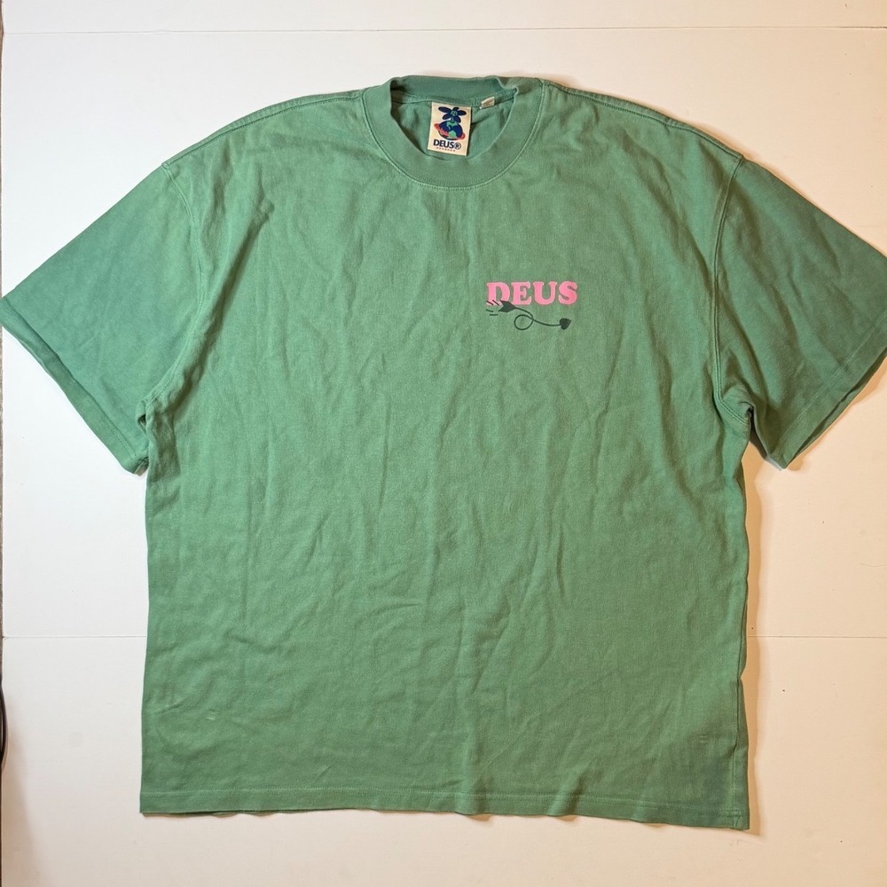 Deus Ex Machina Records Mens Cupid Graphic T-Shirt Green Pink Size M - Picture 2 of 11